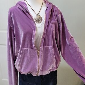 Fabletics Women's XXL Purple Velour Track Jacket Y2k Hoodie, Retro, Athleisure